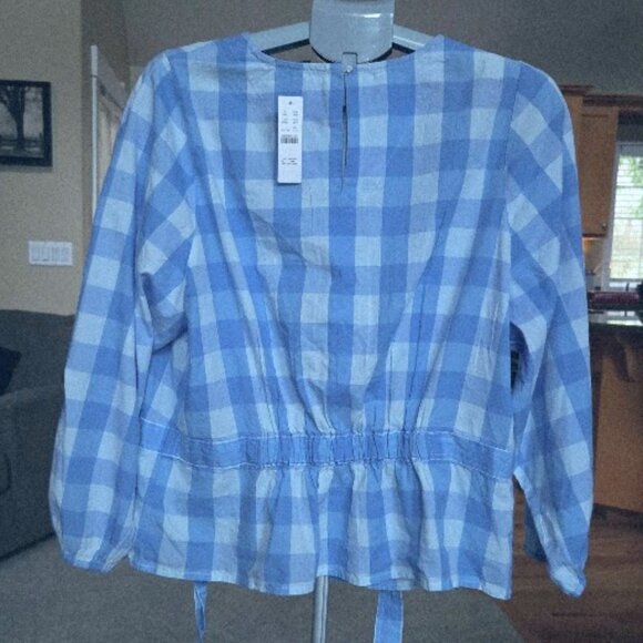 NWT J Crew sz XXL blue Bow front top in Bristow Gingham - Picture 3 of 4